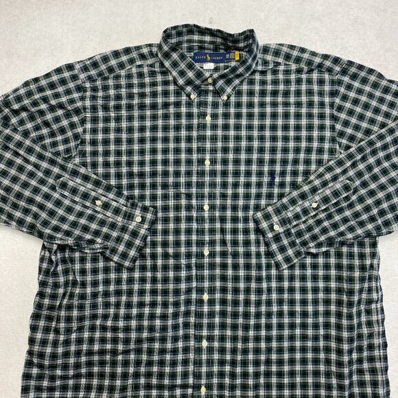 Ralph Lauren Shirt Men's 2XB Green Blue Plaid Long Sleeve Button Down Tartan Big - Picture 1 of 11